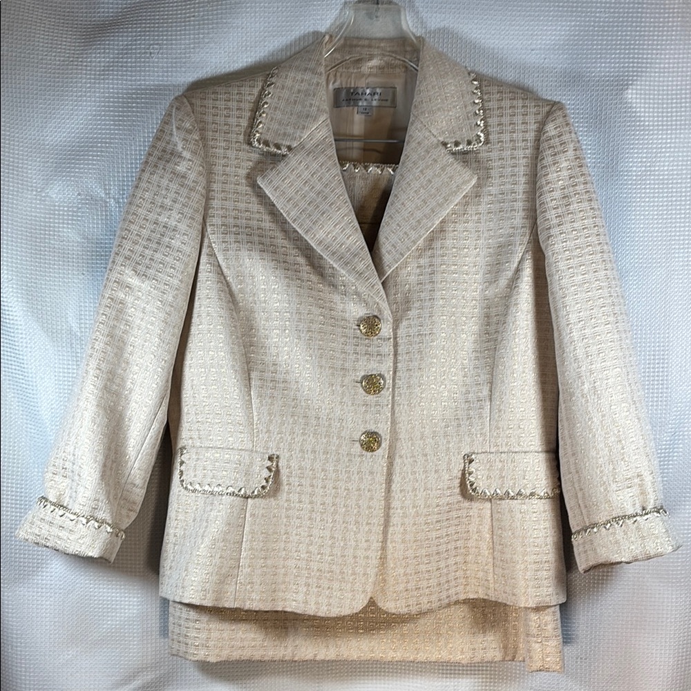 Tahari ASL 2 Piece Gold and Beige Fully Lined Women's Suit. Size 12